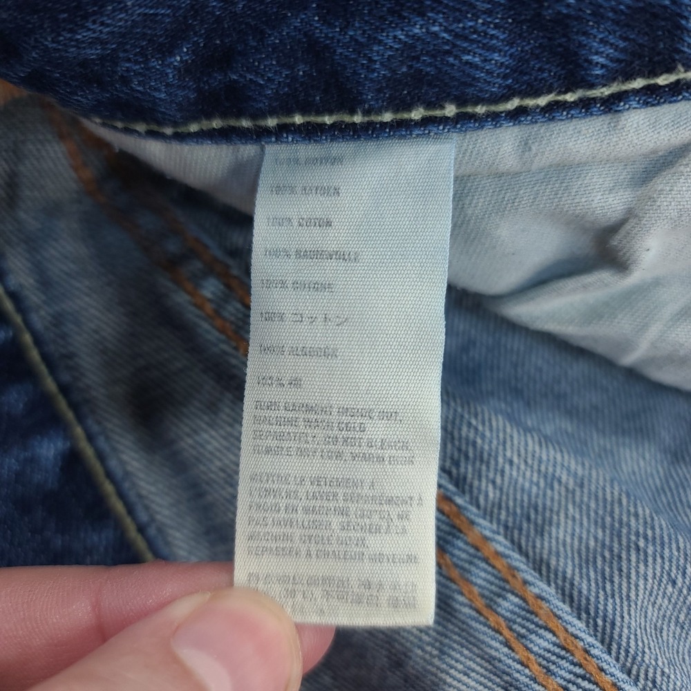 Abercrombie Fitch Mens 32x34 Baxter Low Slim Bootcut Jeans Blue Distressed Denim - Picture 10 of 10